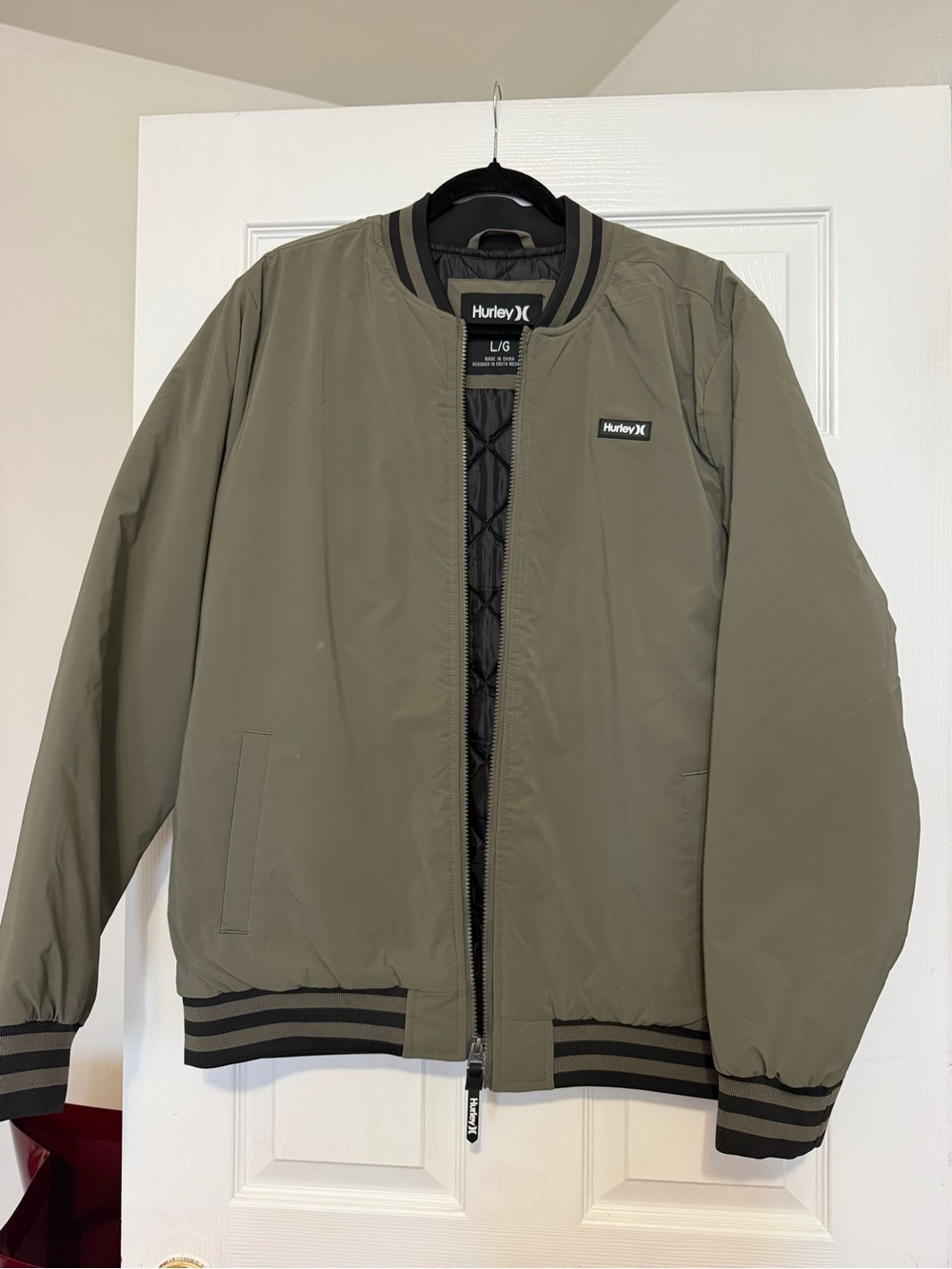 Hurley Olive Green Quilted Bomber Jacket - Men's